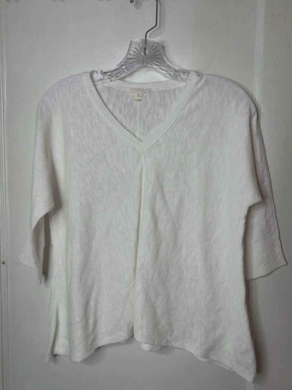 Eileen Fisher Size Petite Medium White Knit Top Organic Linen Cotton
